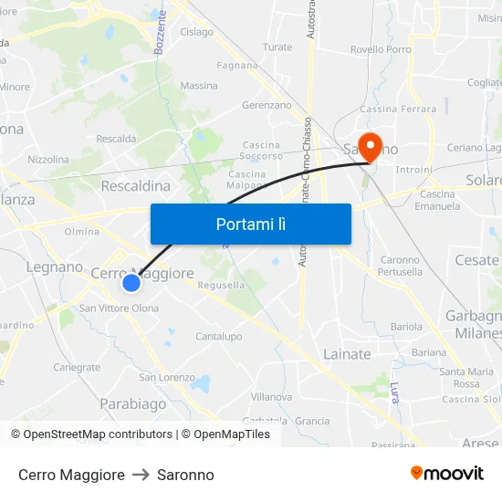 Cerro Maggiore to Saronno map
