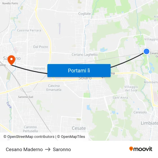 Cesano Maderno to Saronno map