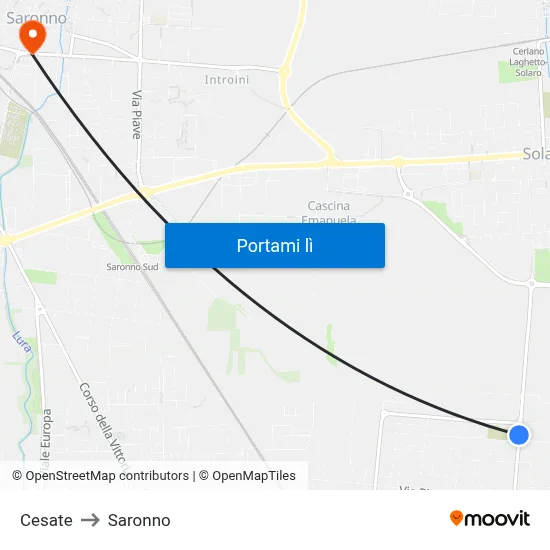 Cesate to Saronno map