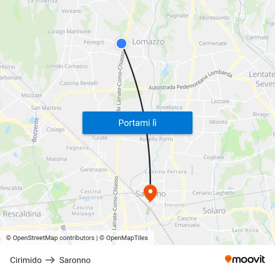 Cirimido to Saronno map