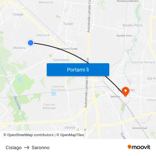 Cislago to Saronno map