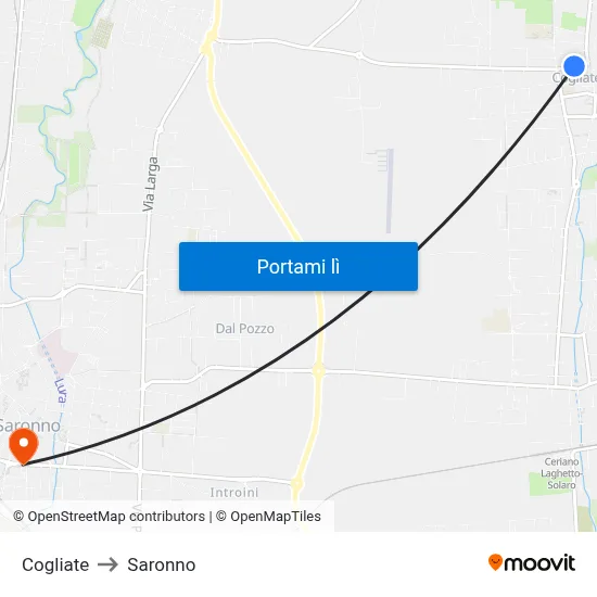 Cogliate to Saronno map
