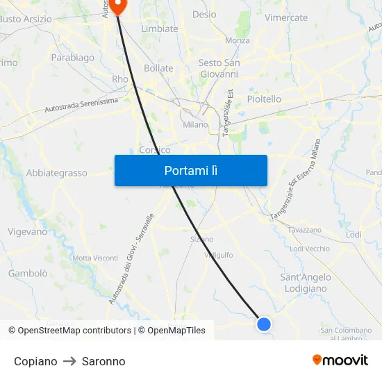 Copiano to Saronno map