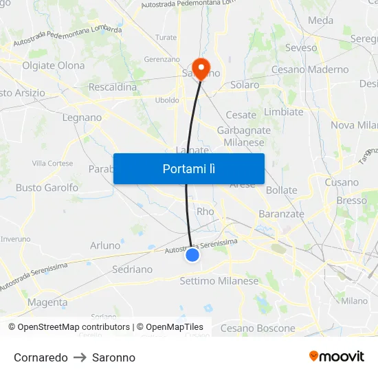 Cornaredo to Saronno map
