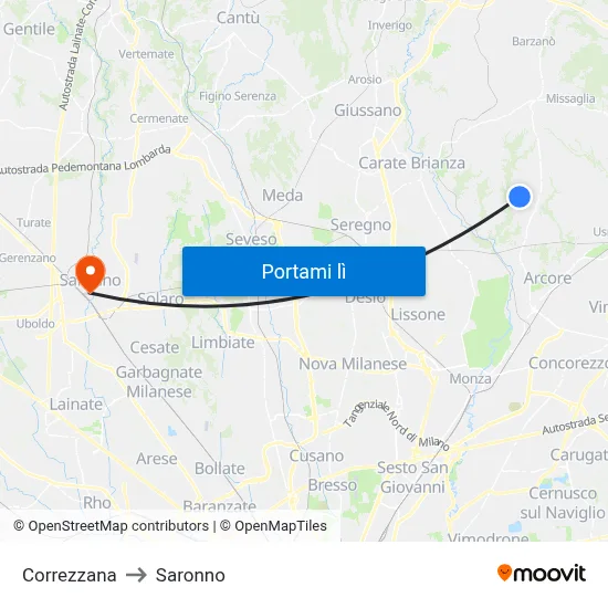 Correzzana to Saronno map