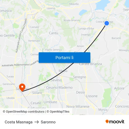 Costa Masnaga to Saronno map