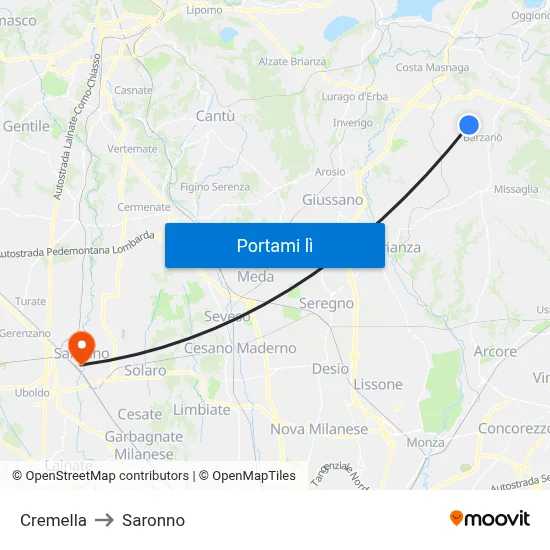 Cremella to Saronno map