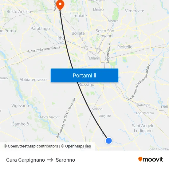 Cura Carpignano to Saronno map
