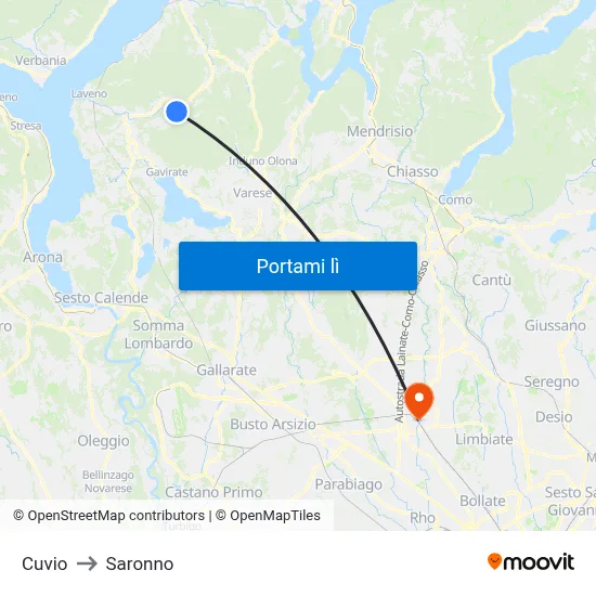 Cuvio to Saronno map