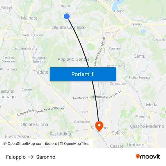 Faloppio to Saronno map