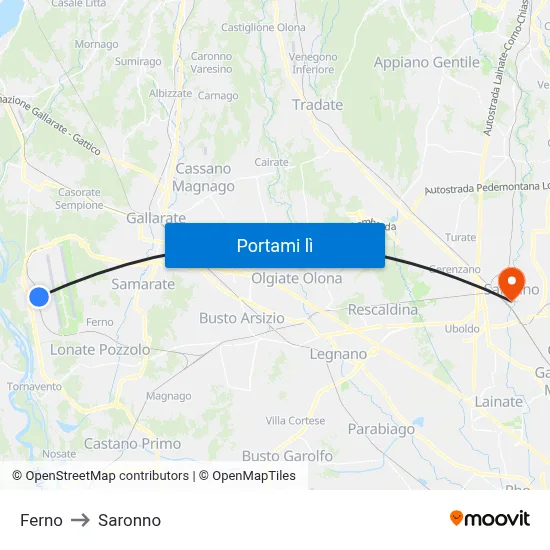 Ferno to Saronno map