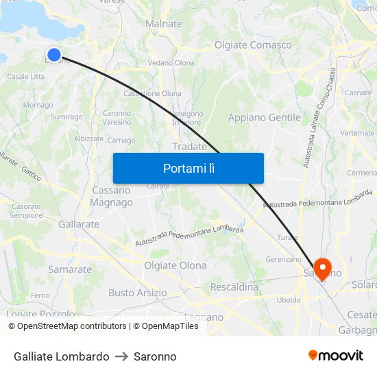 Galliate Lombardo to Saronno map