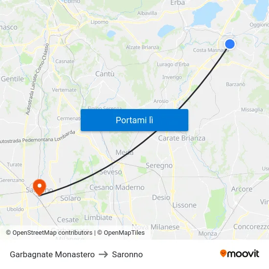 Garbagnate Monastero to Saronno map