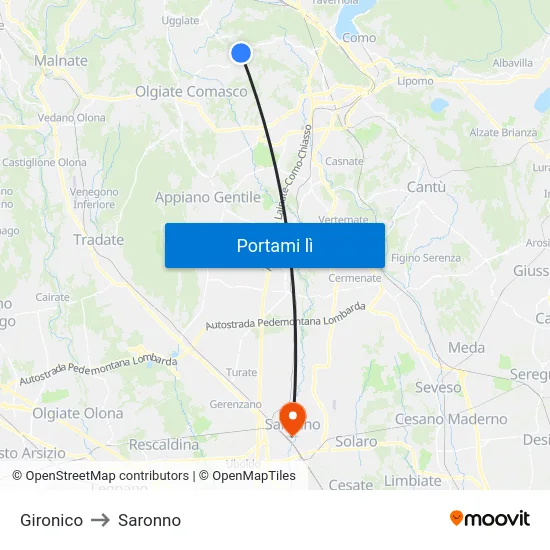 Gironico to Saronno map