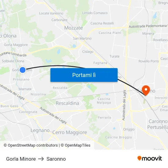 Gorla Minore to Saronno map