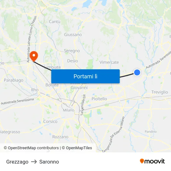 Grezzago to Saronno map