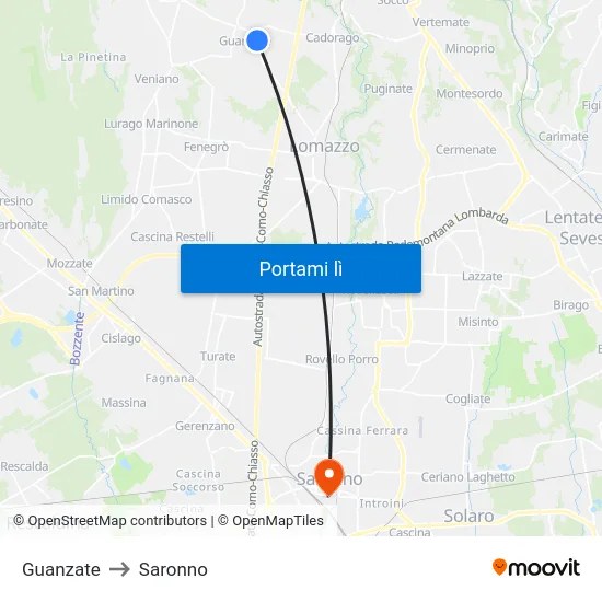 Guanzate to Saronno map