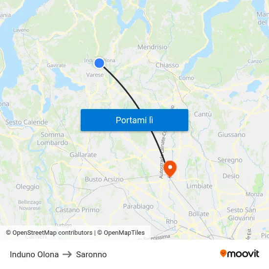 Induno Olona to Saronno map