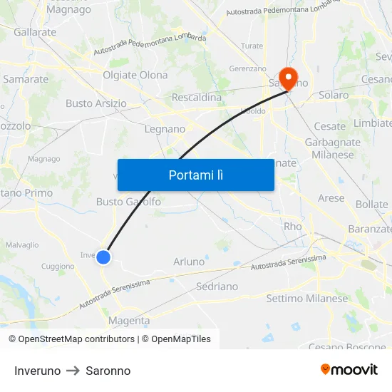 Inveruno to Saronno map