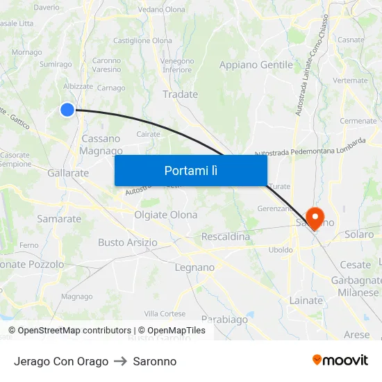 Jerago Con Orago to Saronno map