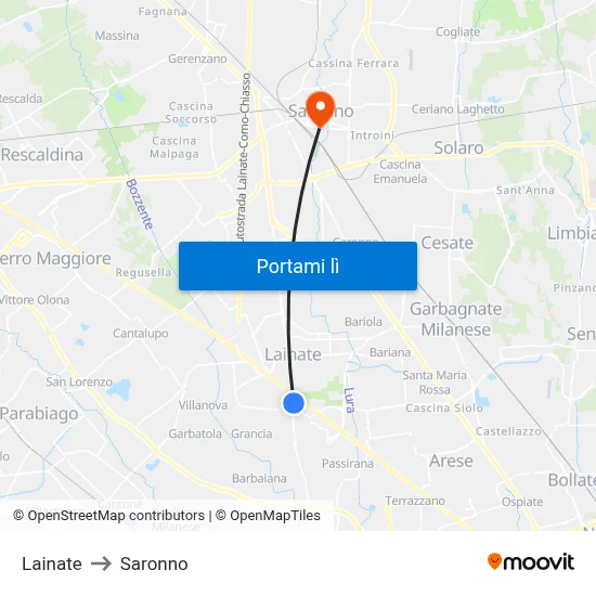 Lainate to Saronno map
