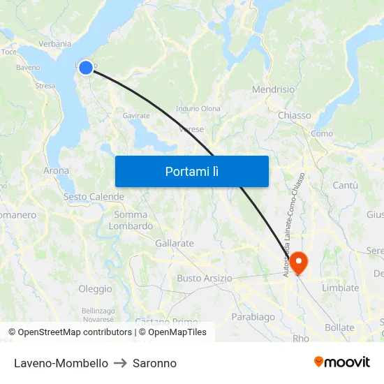 Laveno-Mombello to Saronno map
