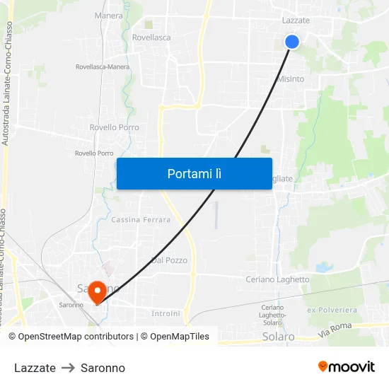 Lazzate to Saronno map
