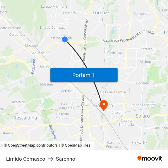Limido Comasco to Saronno map