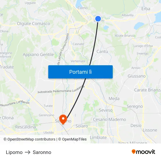 Lipomo to Saronno map