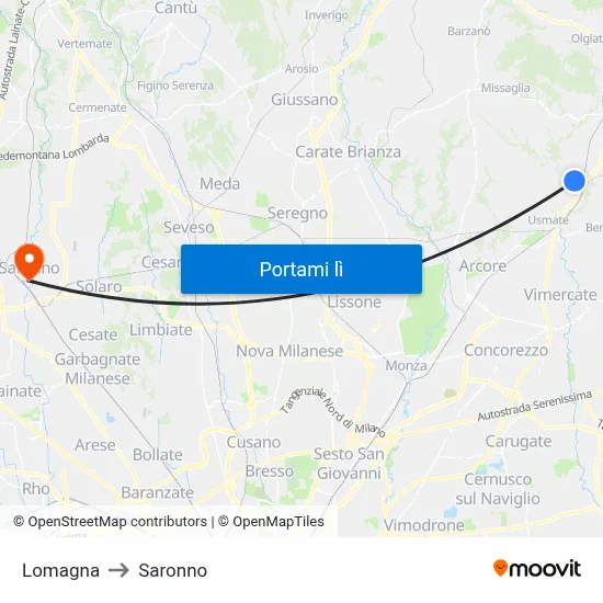 Lomagna to Saronno map