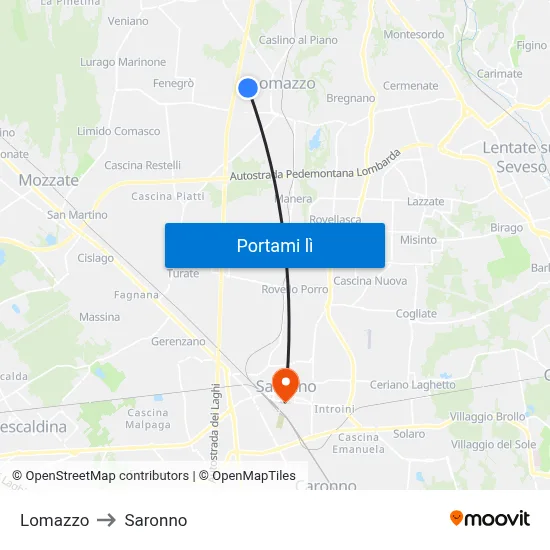 Lomazzo to Saronno map
