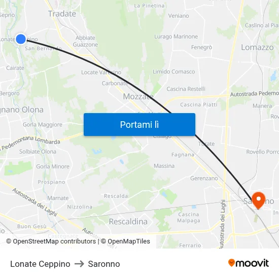 Lonate Ceppino to Saronno map