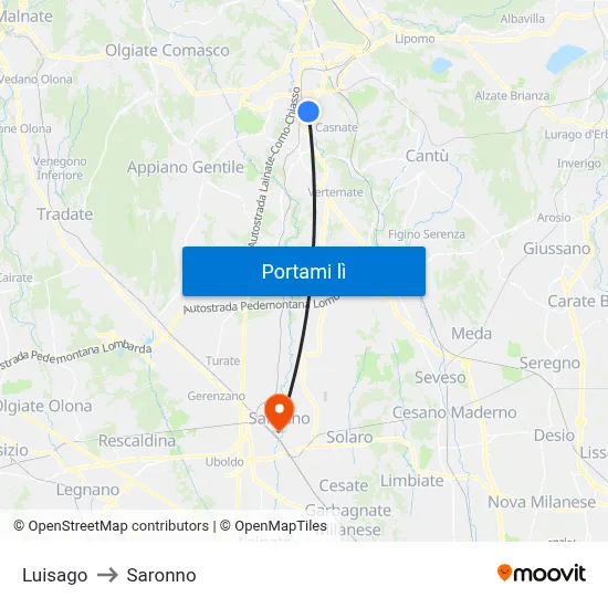 Luisago to Saronno map