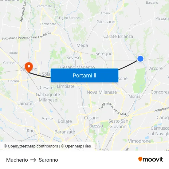 Macherio to Saronno map