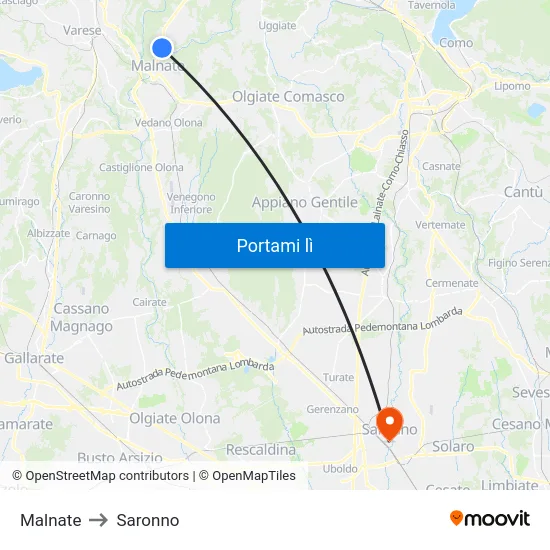 Malnate to Saronno map