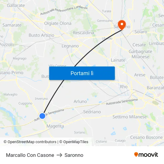 Marcallo Con Casone to Saronno map