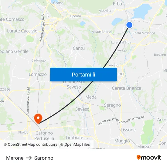 Merone to Saronno map