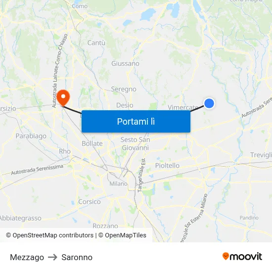 Mezzago to Saronno map