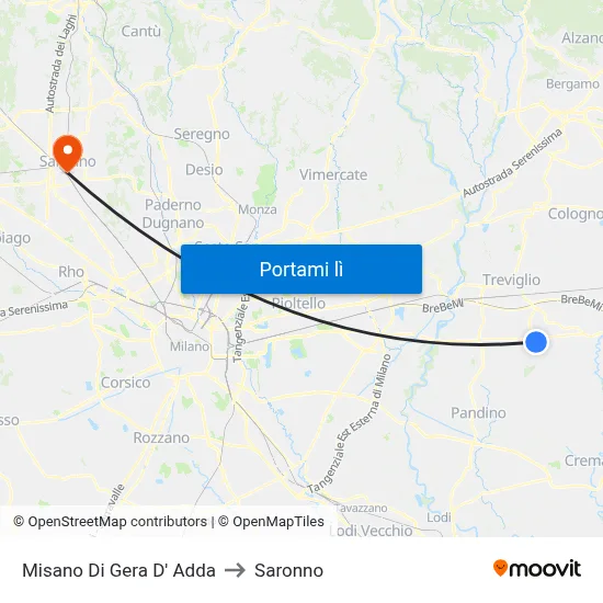 Misano Di Gera D' Adda to Saronno map