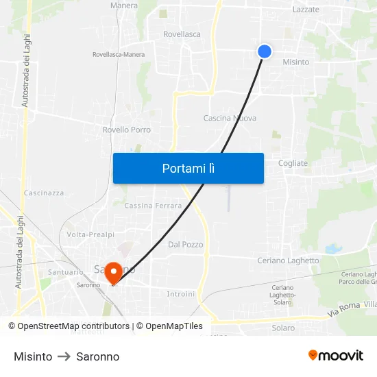 Misinto to Saronno map