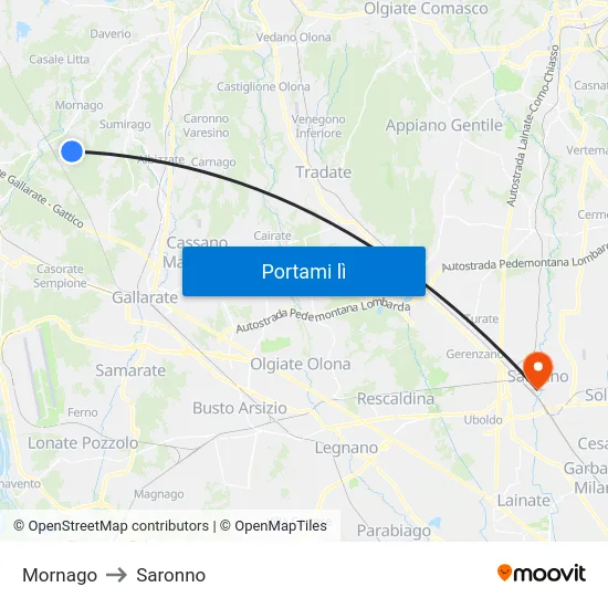 Mornago to Saronno map