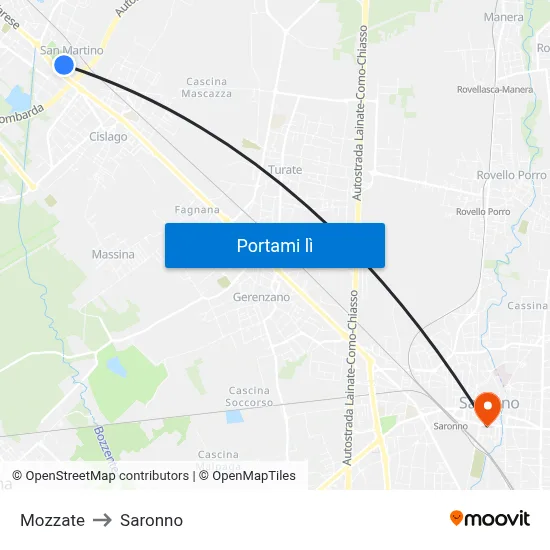 Mozzate to Saronno map