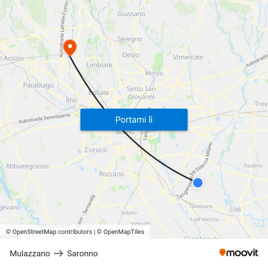 Mulazzano to Saronno map
