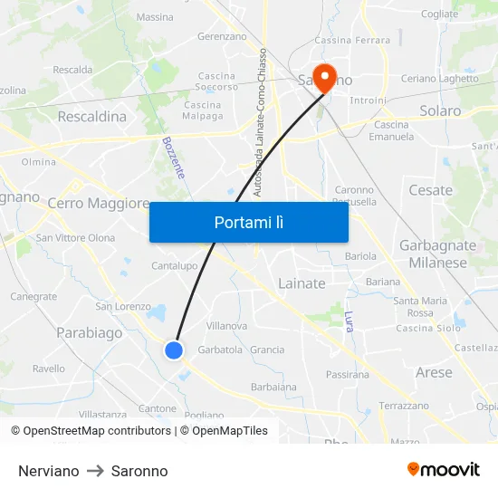 Nerviano to Saronno map