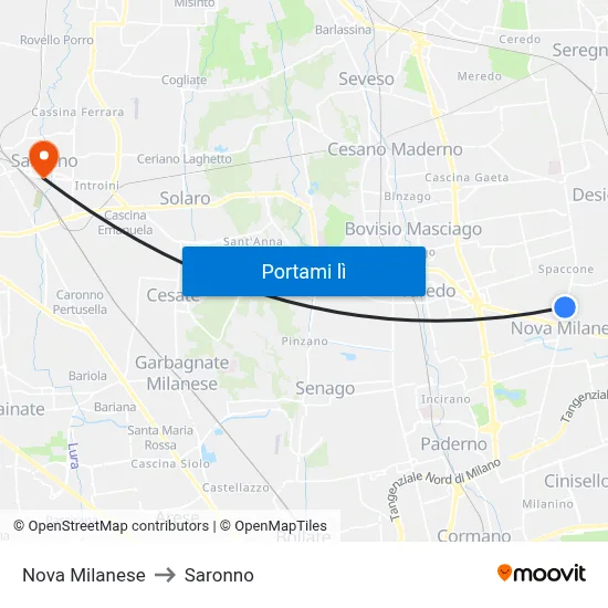 Nova Milanese to Saronno map