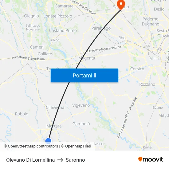 Olevano Di Lomellina to Saronno map