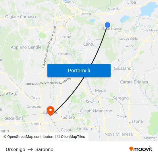 Orsenigo to Saronno map