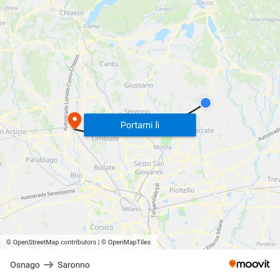 Osnago to Saronno map