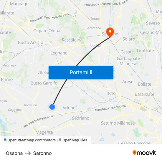 Ossona to Saronno map