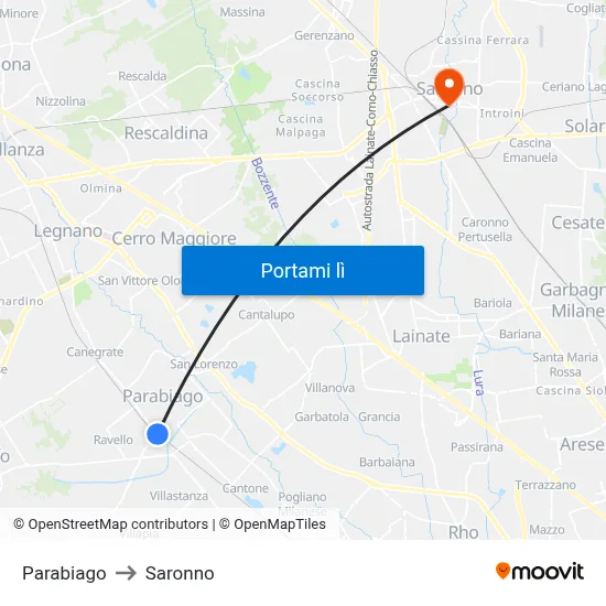 Parabiago to Saronno map